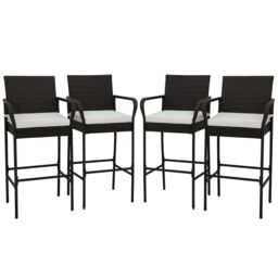 Gymax Set of 4 Patio Wicker Barstools Outdoor Armchairs With Soft Cushions in Dark Brown - Size: 4 Pack - thumbnail 1