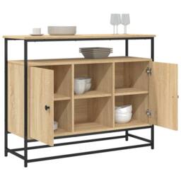 Berkfield Home Sideboard Sonoma Oak 100x35x80 cm Engineered Wood in Light Brown - Size: 100 x 35 x 80 cm - thumbnail 4