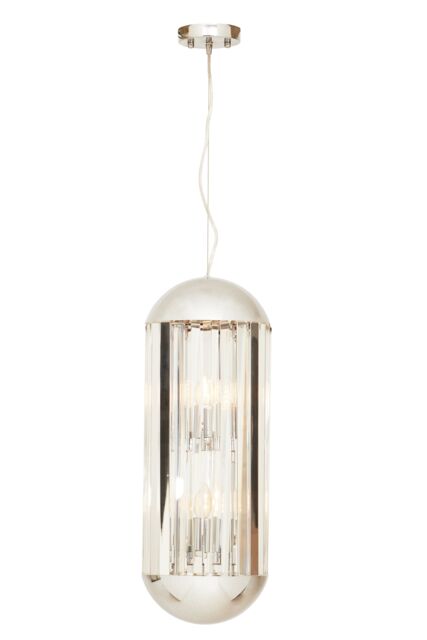 Orsina 6 Bulb Small Pendant Light, Chrome Finish Contemporary Lighting Fixture, Capsule-Shaped Crystal Panel Light in Silver - image 1