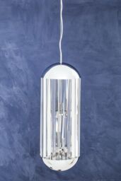 Orsina 6 Bulb Small Pendant Light, Chrome Finish Contemporary Lighting Fixture, Capsule-Shaped Crystal Panel Light in Silver - thumbnail 3