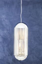 Orsina 6 Bulb Small Pendant Light, Chrome Finish Contemporary Lighting Fixture, Capsule-Shaped Crystal Panel Light in Silver - thumbnail 2