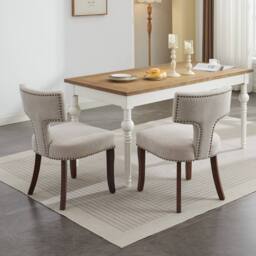 HomeTouch Milton Set of 2 Farmhouse Dining Chairs with T-Shape Back Linen Fabric Upholstered Accent Curved Backrest Kitchen Chairs - Size: 2 Pack - thumbnail 5