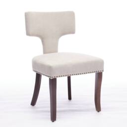 HomeTouch Milton Set of 2 Farmhouse Dining Chairs with T-Shape Back Linen Fabric Upholstered Accent Curved Backrest Kitchen Chairs - Size: 2 Pack - thumbnail 6