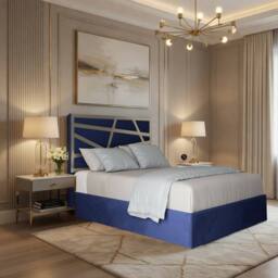 Casani Embleton Upholstered Soft Velvet Blue Metal Designer Bed Frame - Size: King