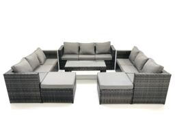 Fimous Outdoor Garden Furniture Set 6 Pieces Rattan Sofa Set with Coffee Table 2 Big Footstools Dark Grey Mixed - thumbnail 2