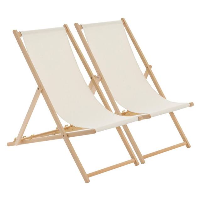 Harbour Housewares Folding Wooden Deck Chairs Natural Pack of 2 in Beige - image 1