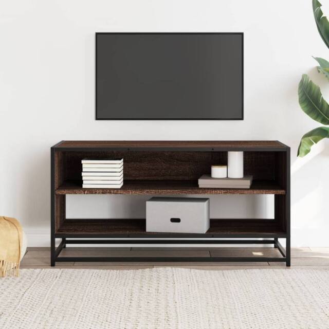 Berkfield Home TV Cabinet Brown Oak 91x40x46 cm Engineered Wood & Metal - Size: 91 x 40 x 46 cm - image 1