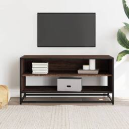 Berkfield Home TV Cabinet Brown Oak 91x40x46 cm Engineered Wood & Metal - Size: 91 x 40 x 46 cm - thumbnail 1