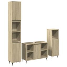Berkfield Home Durable 3 Piece Bathroom Furniture Set Sonoma Oak Engineered Wood in Light Brown - thumbnail 3