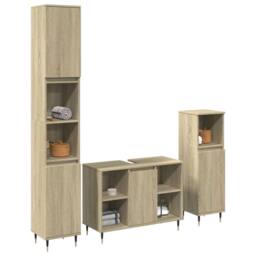 Berkfield Home Durable 3 Piece Bathroom Furniture Set Sonoma Oak Engineered Wood in Light Brown - thumbnail 2