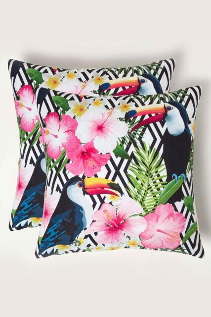 Homescapes Luxury Waterproof Tropical Toucan Outdoor Cushion 45 x 45 cm, Set of 2 in Pink - Size: 45 cm x 45 cm - image 1