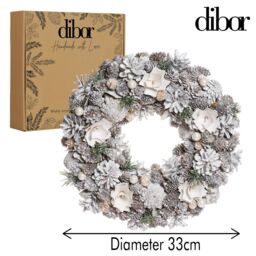 Dibor White Festive Xmas Decor Front Door Wreath Christmas Wreath 33cm in Silver - thumbnail 5