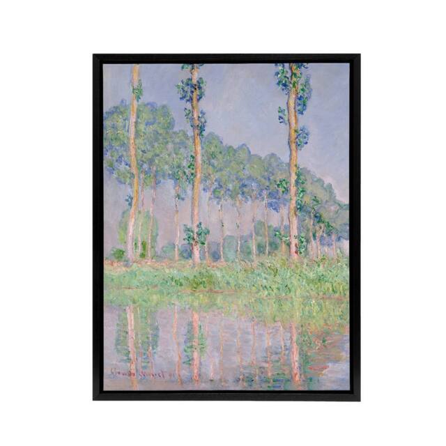 "Artery8 Poplars Pink Effect Landscape Monet Black Framed Canvas Wall Art - Size: W12"" x H16""" - image 1