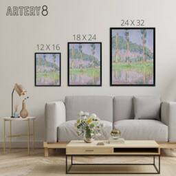 "Artery8 Poplars Pink Effect Landscape Monet Black Framed Canvas Wall Art - Size: W12"" x H16""" - thumbnail 4