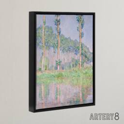 "Artery8 Poplars Pink Effect Landscape Monet Black Framed Canvas Wall Art - Size: W12"" x H16""" - thumbnail 2