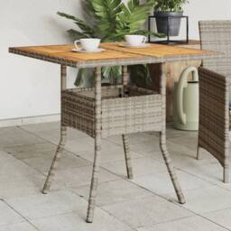 Berkfield Home Garden Table with Acacia Wood Top Grey 80x80x75 cm Poly Rattan - Size: 80 x 80 x 75 cm - thumbnail 2