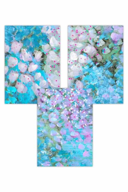 ARTZE Set of 3 Abstract Cottage Garden Flowers in Blue Art Posters in Bright Blue - Size: W50 cm x H70 cm - image 1