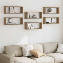 Berkfield Home Wall Cube Shelves 6 pcs Artisan Oak 60x15x23 cm Engineered Wood in Brown - Size: 60 x 15 x 23 cm - thumbnail 3
