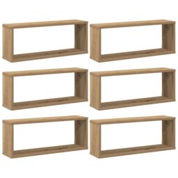 Berkfield Home Wall Cube Shelves 6 pcs Artisan Oak 60x15x23 cm Engineered Wood in Brown - Size: 60 x 15 x 23 cm - thumbnail 2