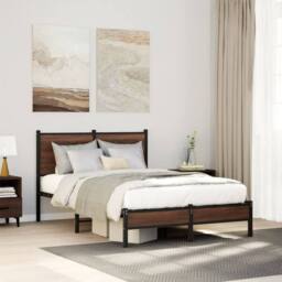 Berkfield Home Metal Bed Frame without Mattress Brown Oak 120x200 cm - Size: Small Double - thumbnail 2