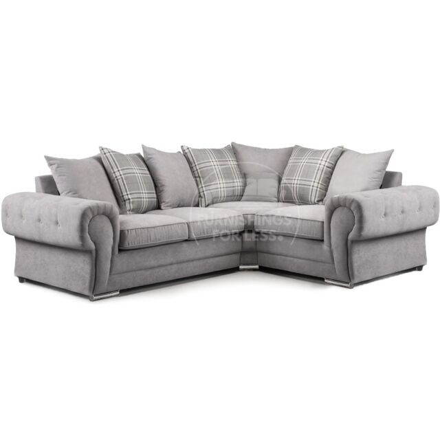 Furnishings For Less UK Milan 4 Seater L Shaped Corner Sofa Scatter Back Chesterfield Arms Grey Right Hand Facing - image 1