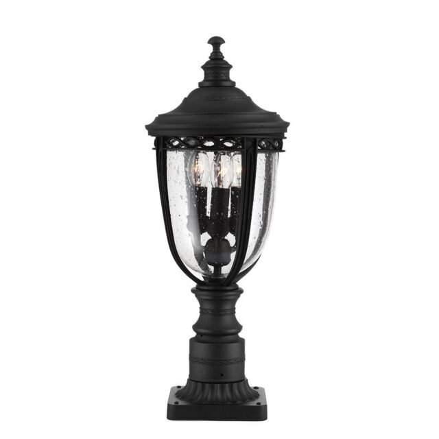 Loops Outdoor IP44 3 Bulb Wall Ground Pedestal Light Black LED E14 60W d00718