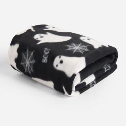 OHS Halloween Ghost Print Fleece Throw Soft Lightweight Blanket - Black - Size: 120 cm x 150 cm - thumbnail 4