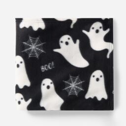 OHS Halloween Ghost Print Fleece Throw Soft Lightweight Blanket - Black - Size: 120 cm x 150 cm - thumbnail 5