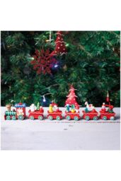 Netagon Wooden Christmas Train Set Decoration in Red