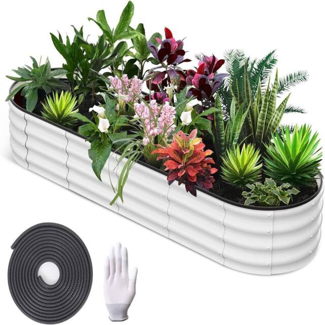 London Boutique 8x2x1FT Steel Raised Garden Bed Outdoor Planter Boxes Bottomless in Off-White - image 1