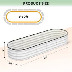 London Boutique 8x2x1FT Steel Raised Garden Bed Outdoor Planter Boxes Bottomless in Off-White - thumbnail 2
