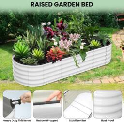London Boutique 8x2x1FT Steel Raised Garden Bed Outdoor Planter Boxes Bottomless in Off-White - thumbnail 3