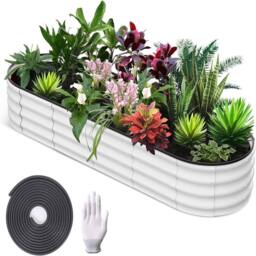 London Boutique 8x2x1FT Steel Raised Garden Bed Outdoor Planter Boxes Bottomless in Off-White