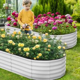 London Boutique 8x2x1FT Steel Raised Garden Bed Outdoor Planter Boxes Bottomless in Off-White - thumbnail 6