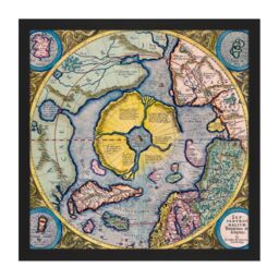 "Artery8 Wall Art Print Map Mercator 1623 North Pole Arctic Pictorial Chart Square Framed Picture 16X16 Inch in Black - Size: W16"" x H16""" - thumbnail 1