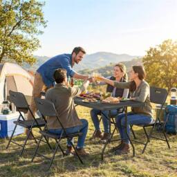 OUTSUNNY 5 Piece 6ft Foldable Table & Chairs, Portable Picnic Table Set in Black - Size: 180 cm x 70 cm - thumbnail 1