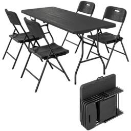 OUTSUNNY 5 Piece 6ft Foldable Table & Chairs, Portable Picnic Table Set in Black - Size: 180 cm x 70 cm - thumbnail 2