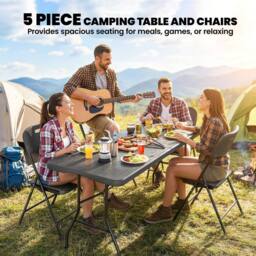 OUTSUNNY 5 Piece 6ft Foldable Table & Chairs, Portable Picnic Table Set in Black - Size: 180 cm x 70 cm - thumbnail 4