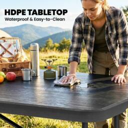 OUTSUNNY 5 Piece 6ft Foldable Table & Chairs, Portable Picnic Table Set in Black - Size: 180 cm x 70 cm - thumbnail 6