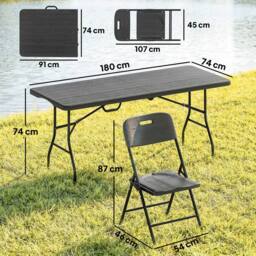 OUTSUNNY 5 Piece 6ft Foldable Table & Chairs, Portable Picnic Table Set in Black - Size: 180 cm x 70 cm - thumbnail 3