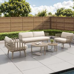 Modish Furnishing Venice Beige Aluminium 5 Seater Garden Sofa Set With Beige Cushions