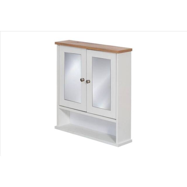 SPETLEK Mirrored Bathroom Storage Wall Cupboard 2 Doors White & Oak - image 1