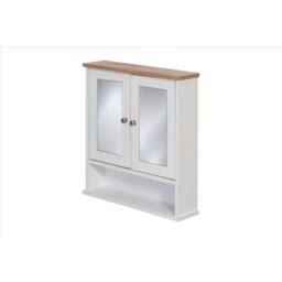 SPETLEK Mirrored Bathroom Storage Wall Cupboard 2 Doors White & Oak - thumbnail 1