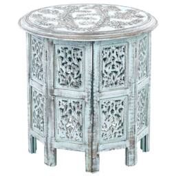 Wyld and Coco Mango Wood Co Side Table - Distressed Blue Round Top 45 cm - thumbnail 2