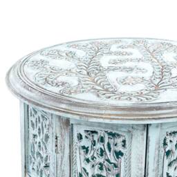 Wyld and Coco Mango Wood Co Side Table - Distressed Blue Round Top 45 cm - thumbnail 3