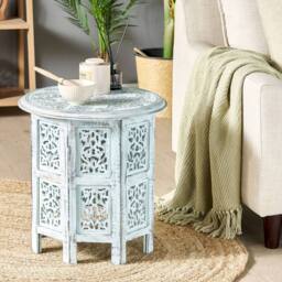 Wyld and Coco Mango Wood Co Side Table - Distressed Blue Round Top 45 cm - thumbnail 1