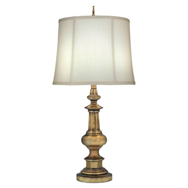 Loops Table Lamp Traditional Zince Cast Ivory Shadow Shade Antique Brass LED E27 60W in Metallics - image 1