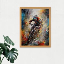 "Artery8 Wall Art Print Mountain Biker Paint Splat Action Shot Portrait Artwork Framed 18X24 Inch in Light Oak - Size: W18"" x H24""" - thumbnail 2