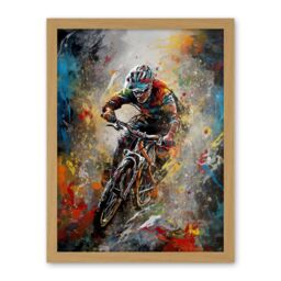 "Artery8 Wall Art Print Mountain Biker Paint Splat Action Shot Portrait Artwork Framed 18X24 Inch in Light Oak - Size: W18"" x H24""" - thumbnail 1