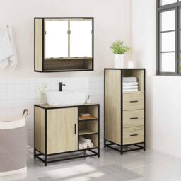 Berkfield Home Durable 3 Piece Bathroom Furniture Set Sonoma Oak Engineered Wood in Light Tan - thumbnail 4